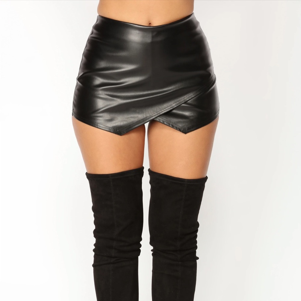 Black Faux Leather Skort